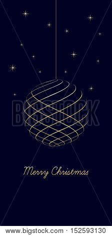 christmas background with text Merry Christmas on dark blue background very soft gold colored elements christmas ball and stars isolated illustration