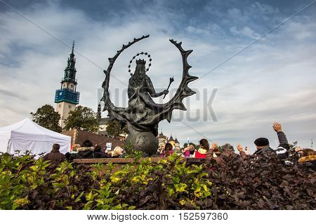 Czestochowa Poland - October 15 2016: United Atonement all-day prayer meeting people from all over Polish who repented of his sins and his compatriots before the top Jasna Gora.