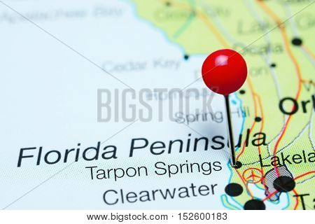Tarpon Springs pinned on a map of Florida, USA