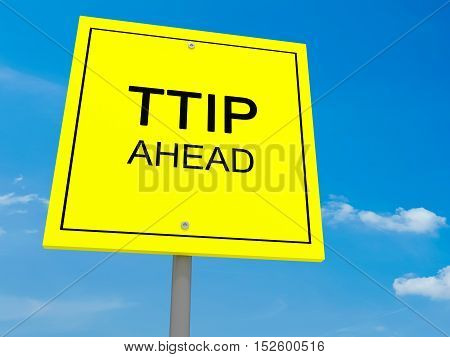 Yellow Road Sign TTIP Ahead Against A Cloudy Sky 3d illustration