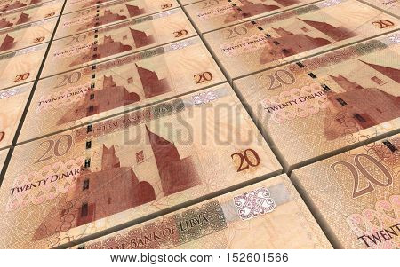 Libyan dinar bills stacked background. 3D illustration.
