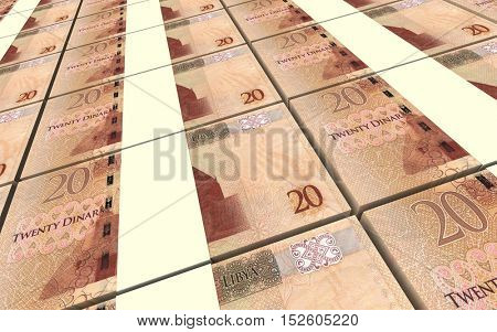 Libyan dinar bills stacked background. 3D illustration.