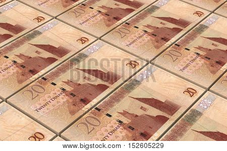 Libyan dinar bills stacked background. 3D illustration.
