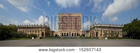 Independence square in Sukhum and Abkhazia government abandoned house