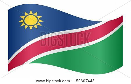 Namibian national official flag. African patriotic symbol banner element background. Correct colors. Flag of Namibia waving on white background vector illustration