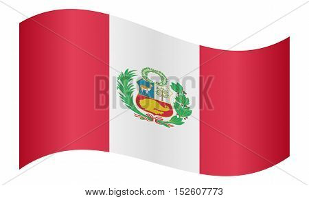 Peruvian national official flag. Patriotic symbol banner element background. Correct colors. Flag of Peru waving on white background vector illustration