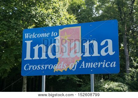 Welcome to Indiana sign along state border