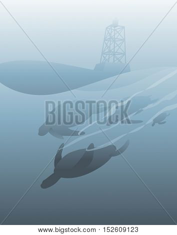 Sea Life Lighthouse Vector Concept
