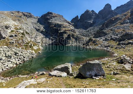 Amazing landscape of The Scary lake and Kupens peaks, Rila Mountain, Bulgaria