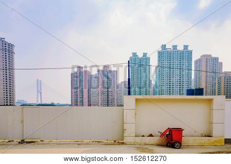 apartment buildings and street in Shanghai China