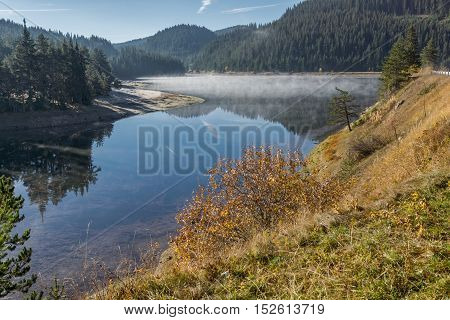 Fog over the water of Golyam Beglik Reservoir, Pazardzhik Region, Bulgaria