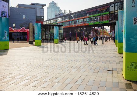 NINGBO CHINA - Tianyi Square downtown area is the busiest shopping district in Ningbo where people come to dine and shop on 23 December 2014 in Ningbo.