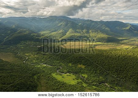 Kronotsky Nature Reserve on Kamchatka Peninsula. View from the helicopter.