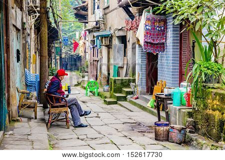 CHONGQING CHINA - DECEMBER 30: This is a traditional chinese town within the city of Chongqing where you can see old chinese houses on December 30th 2014 in Chongqing.