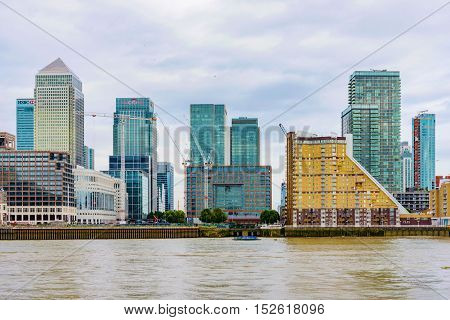LONDON - AUGUST 2016: This is a view of Canary Wharf which is London's main financial district and has many international banks such as HSBC and Citi bank on August 11th 2016 in London.