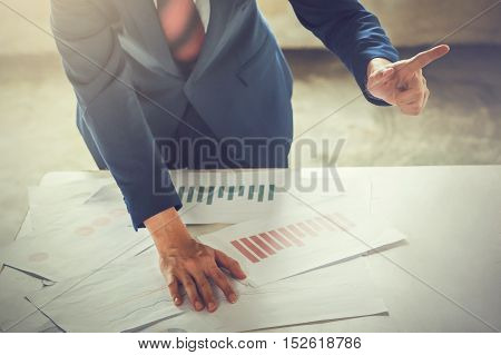 Bossy Business Man Talking And Discussing While Pointing Finger At Other Colleage And Worker On The