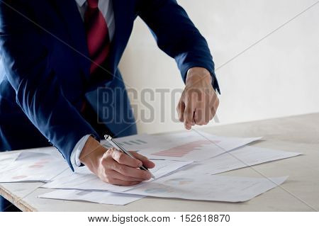 Bossy Business Man Talking And Discussing While Pointing Finger At Other Colleage And Worker On The