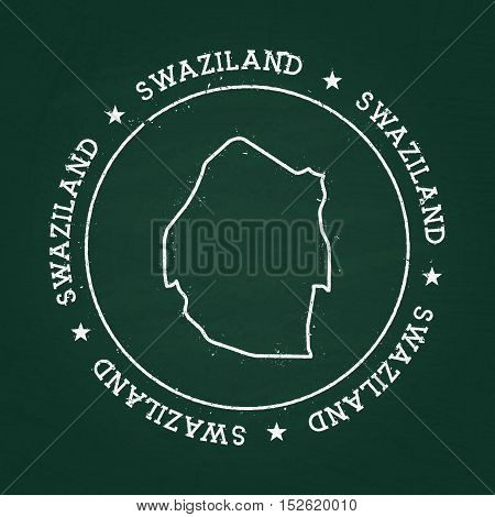 White Chalk Texture Rubber Seal With Kingdom Of Swaziland Map On A Green Blackboard. Grunge Rubber S