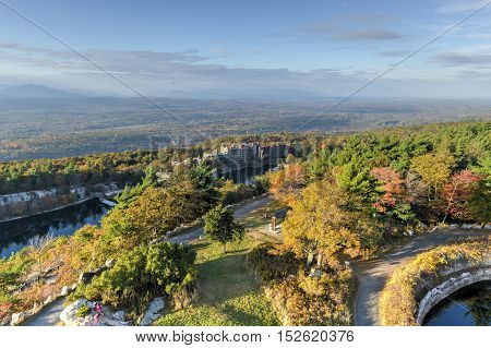 View from the Skytop on the Mohonk Mountain House Resort (built in 1879) and Mohonk Lake Shawangunk Mountains New York State U.S.A.