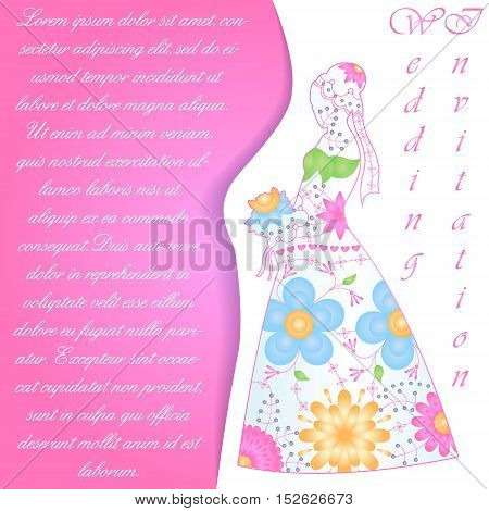 Vector wedding invitaton with bride silhouette gradient