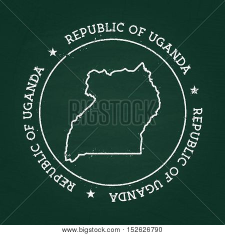 White Chalk Texture Rubber Seal With Republic Of Uganda Map On A Green Blackboard. Grunge Rubber Sea