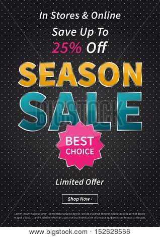 Banner Season Sale vector illustration on black background. Creative banner layout for m-commerce mobile promotions retail sale materials coupons advertising.