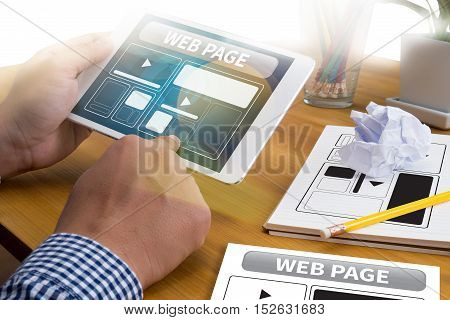Web Design Template And  Web Page Closeup Shot Of Laptop With Digitaltablet And Smartphone On Desk.
