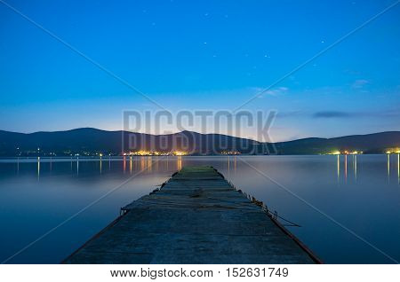 Night Shot On Lake Yamanaka Jetty. Japan