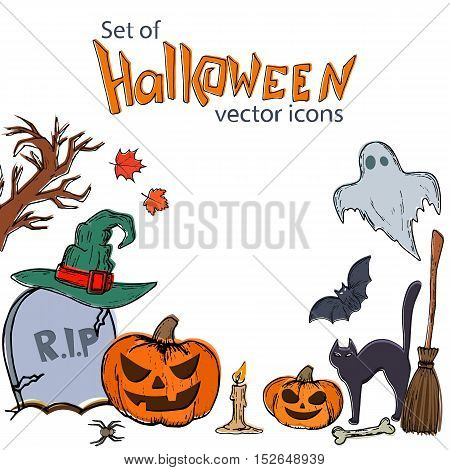 Set of Halloween icons. Vector stock illustration.