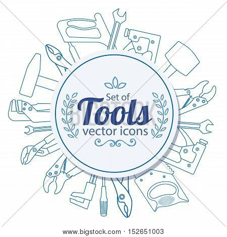 Circle shape template with repair tools icons for packaging cards posters menu. Vector stock illustration.