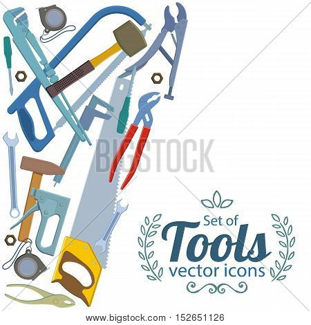 Side vertical border with repair tools icons. Template for packaging cards posters menu. Vector stock illustration.
