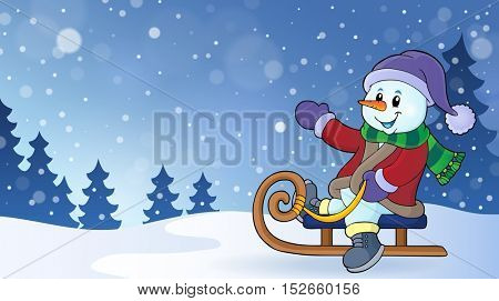 Snowman on sledge theme image 2 - eps10 vector illustration.