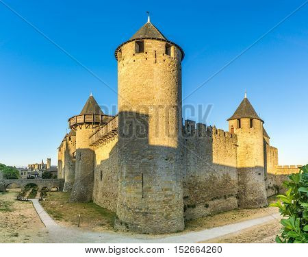 View at the Chateau Comtal in Old City of Carcassonne in France