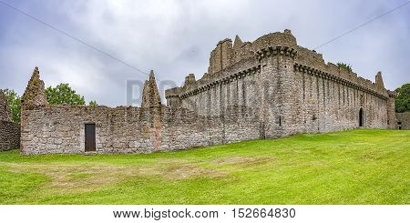 A panoramic view of Craigmillar Castle ruins in the Scottish capital city of Edinburgh.