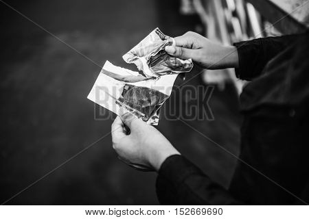 Tearing Photo Torn Apart Breakup Sadness Concept
