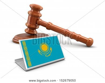 3D Illustration. 3d wooden mallet and Kazakh flag. Image with clipping path