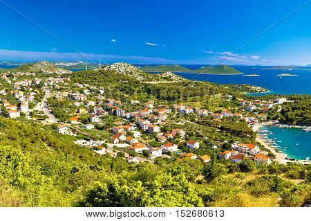 Drage Pakostanske village coast aerial view Dalmatia Croatia