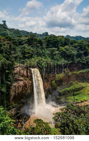 Panorama of main cascade of Ekom waterfall Cameroon