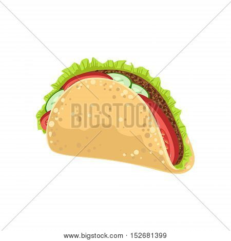 Taco Street Food Menu Item Realistic Detailed Illustration. Take Away Lunch Icon Isolated On White Background.