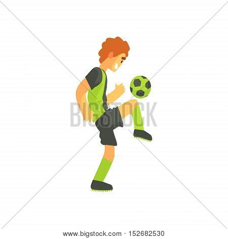 Football Player With Ball On The Knee Isolated Illustration. Flat Cartoon Character In Simple Childish Style Vector Drawing.