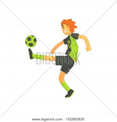 Football Player Kicking The Ball Isolated Illustration. Flat Cartoon Character In Simple Childish Style Vector Drawing.