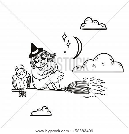 Happy Halloween vector card with hand drawn spooky and cute objects.