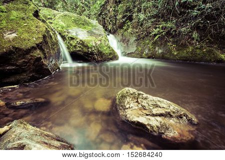 River Waterfalls In The Jungles With Green Mountains, Cocora Valley, Colombia, Latin America