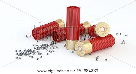 3d composition of  shooting ammunition sporting cartridges with lead shot