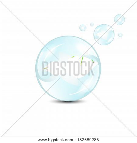 Transparent ball with green sprout inside. Vector illustration