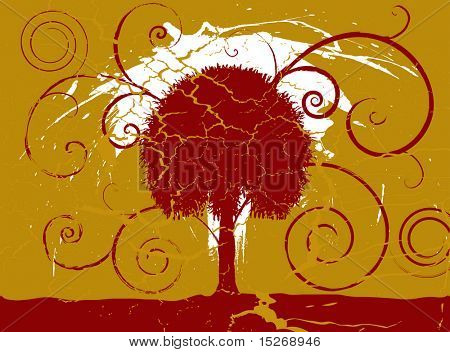 Grunge Maroon und Gold auf eine gebrochene Hintergrund Baum