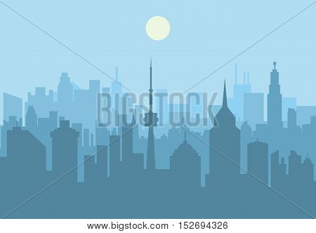 City skyline silhouette at day. skyscappers, towers, office and residental buildings. vector illustration