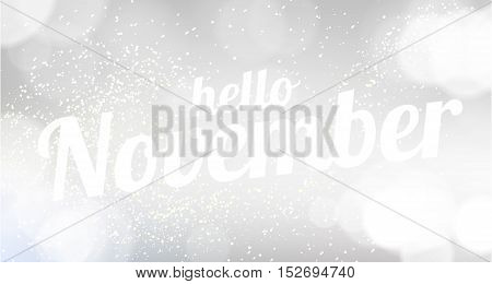 Hello November white vector card. modern soft color background with snow