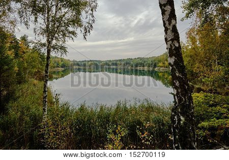 Colorful lake in the former open-cast mine in Leknica