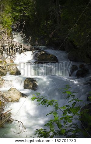 small creek in stubaital in tyrol during summer